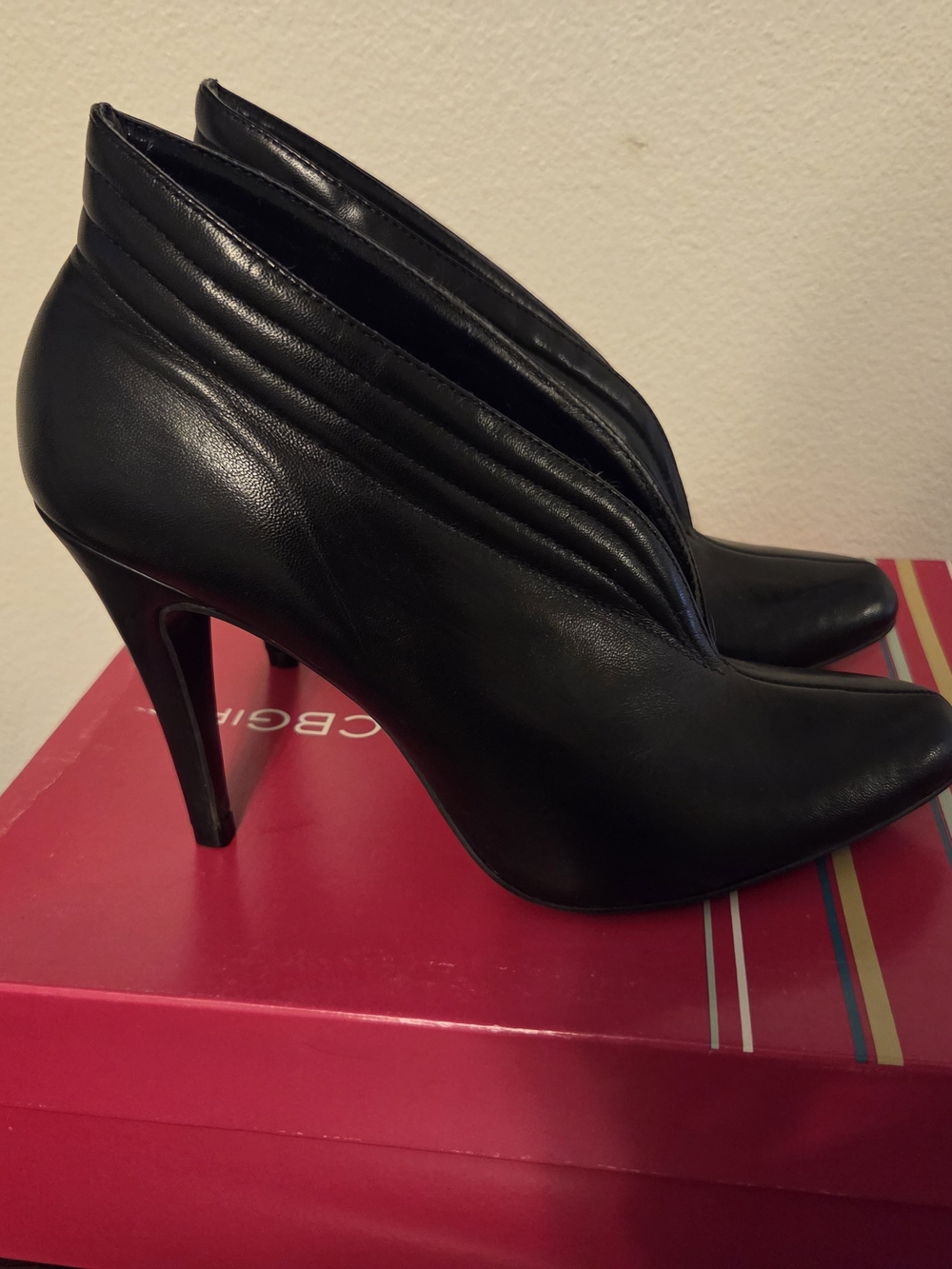 BCBGirls Black Leather High-Heel Ankle Booties, Size 7.5